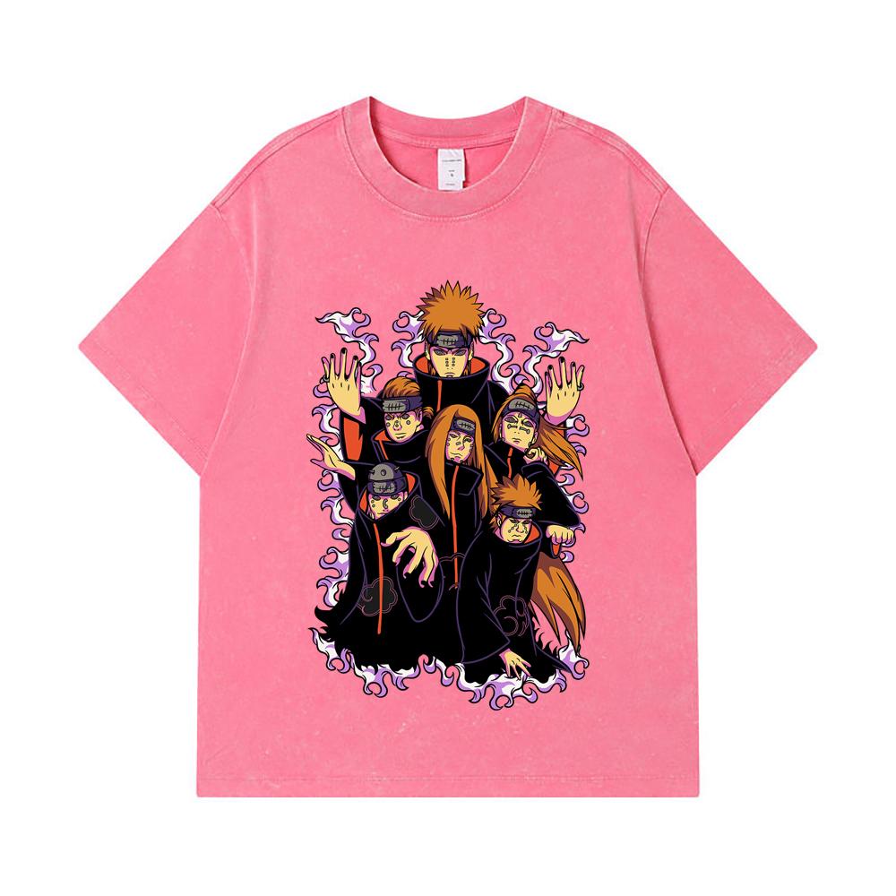 275 GSM Washed T-shirts 100% Cotton Naruto V15 Pain Print Unisex Heavy Cotton T Shirt