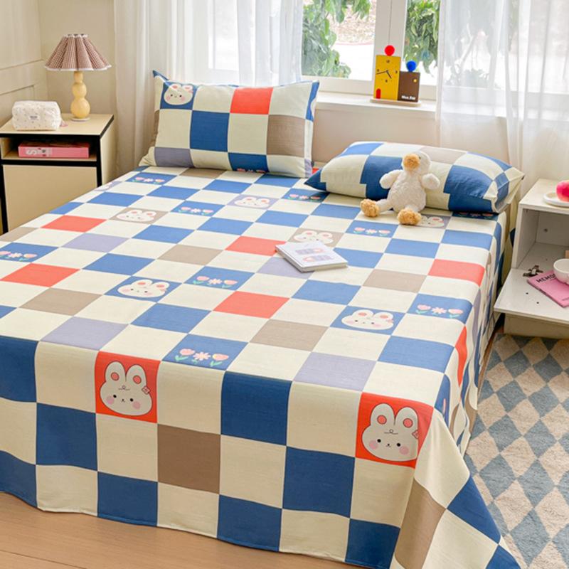 Raw Cotton Old Coarse Cloth Bed Sheet Soft Mat Three-piece Set Quilt Single Double Dormitory Printing Washable Anti-wrinkle