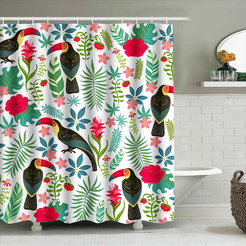 Vibrant Floral Toucan Print Shower Curtain For Bathroom Decor Waterproof Fabric Shower Panels With Hooks Tropical Rainforest The