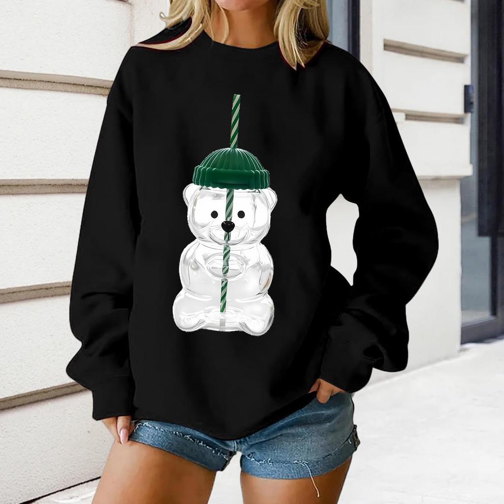 Damen Locker Bequem Lässig Modisch Charakterdruck Rundhals Langarm Sweatshirt