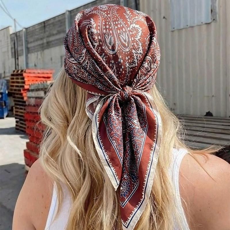 Luxury Paisley Silk Satin Head Scarf For Women Plaid Print Kerchief Neck Scarfs 70cm Square Shawls and Wrpas Scarves For Ladies