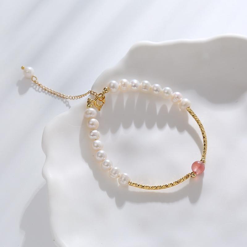Natural Pearl Bracelet Natural Strawberry Crystal Splicing Bracelet Bangles Women Fashion Jewelry accessories Gift