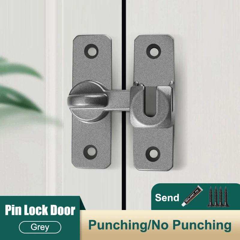 1pcs Aluminum Door Lock-No-Drill Anti-Theft Right Angle Slide Latch 90°/180° Adjustable Sliding Bolt