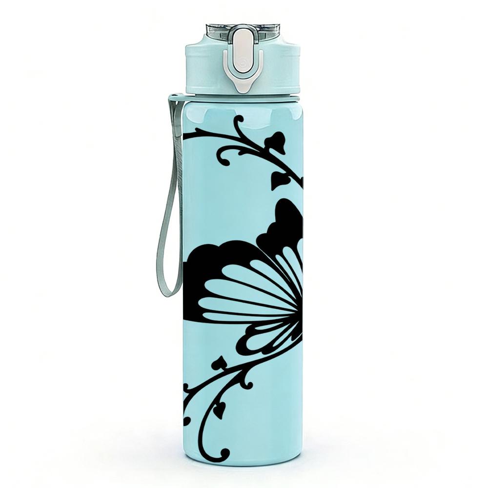 1PC Swirl Frame Butterfly Line 750ml Color Plastic Sports Water Bottle Leakproof Flip Straw Lid Suitable for Sports Office Home Use