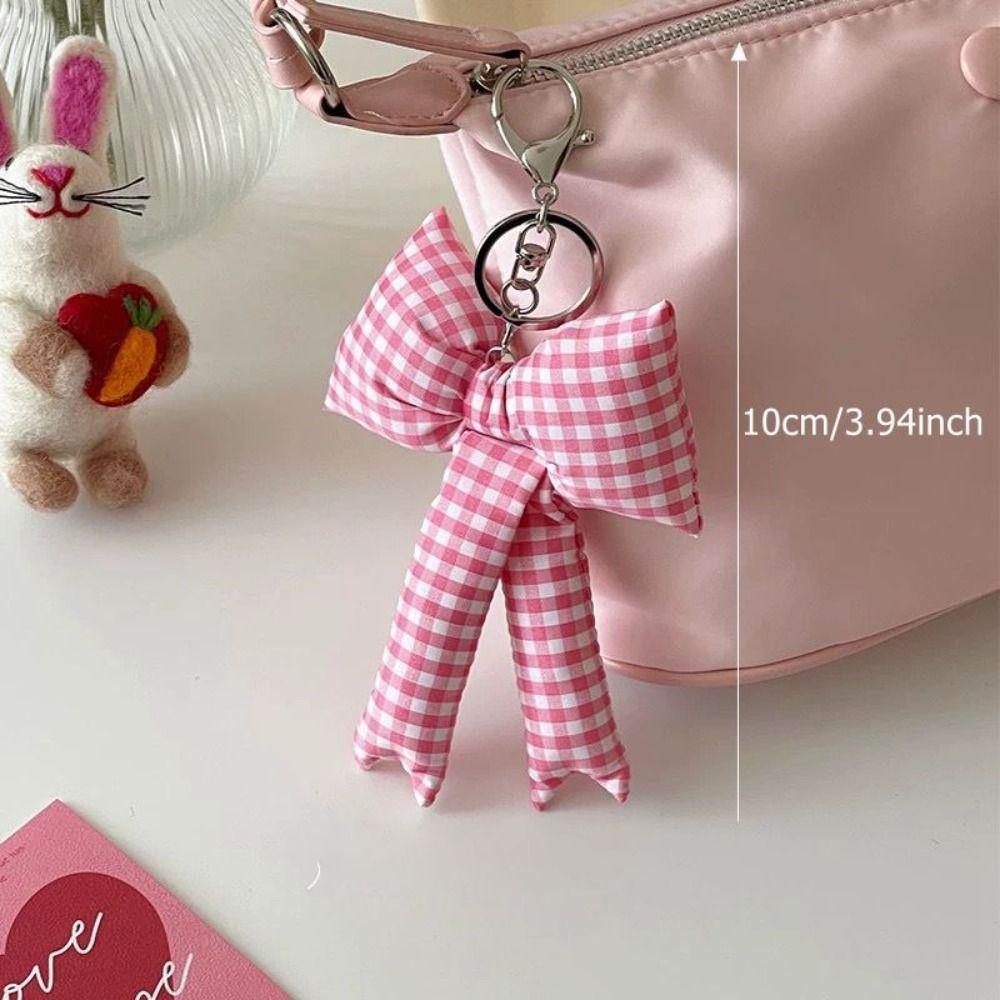 Y2K 3D Bowknot Keychain Keyring Accessories Pink Color Pink Blue Plaid Bow Keyring Cute Backpack Pendant Charm Backpack Pendant