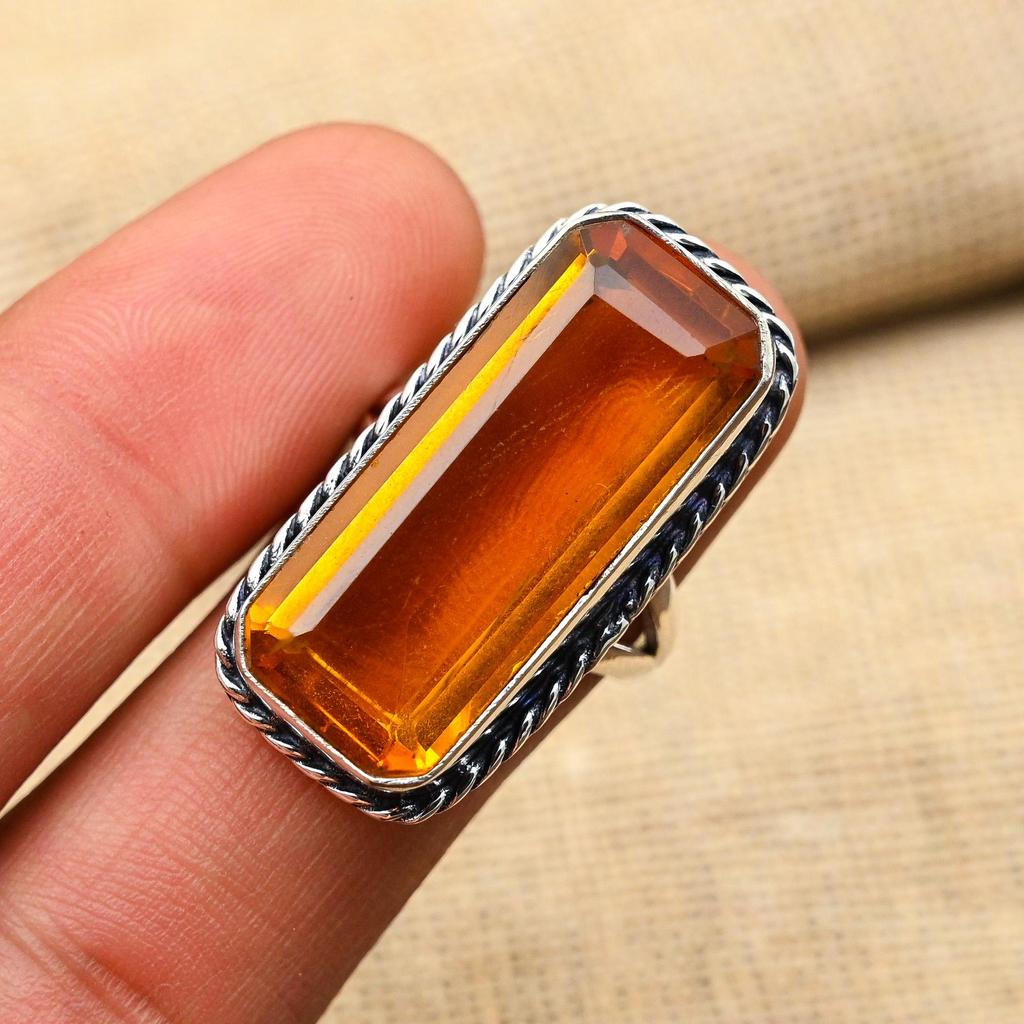 Glorious Honey Topaz Gemstone Handmade 925 Solid Sterling Silver Jewelry Ring For Women