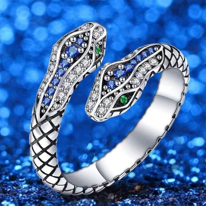 Mode Offene Ringe Vintage Schlangenring Legierung Stapelringe Verstellbarer Tier Fingerring Punk Schmuck für Männer Frauen