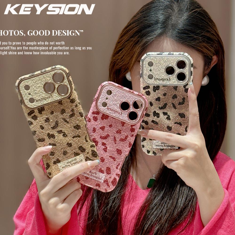 KEYSION Fashion Cute Leopard Print Phone Case for iPhone 14 15 16 17 Pro Max Rounded Edges Shockproof Cover for iPhone 15 16 17