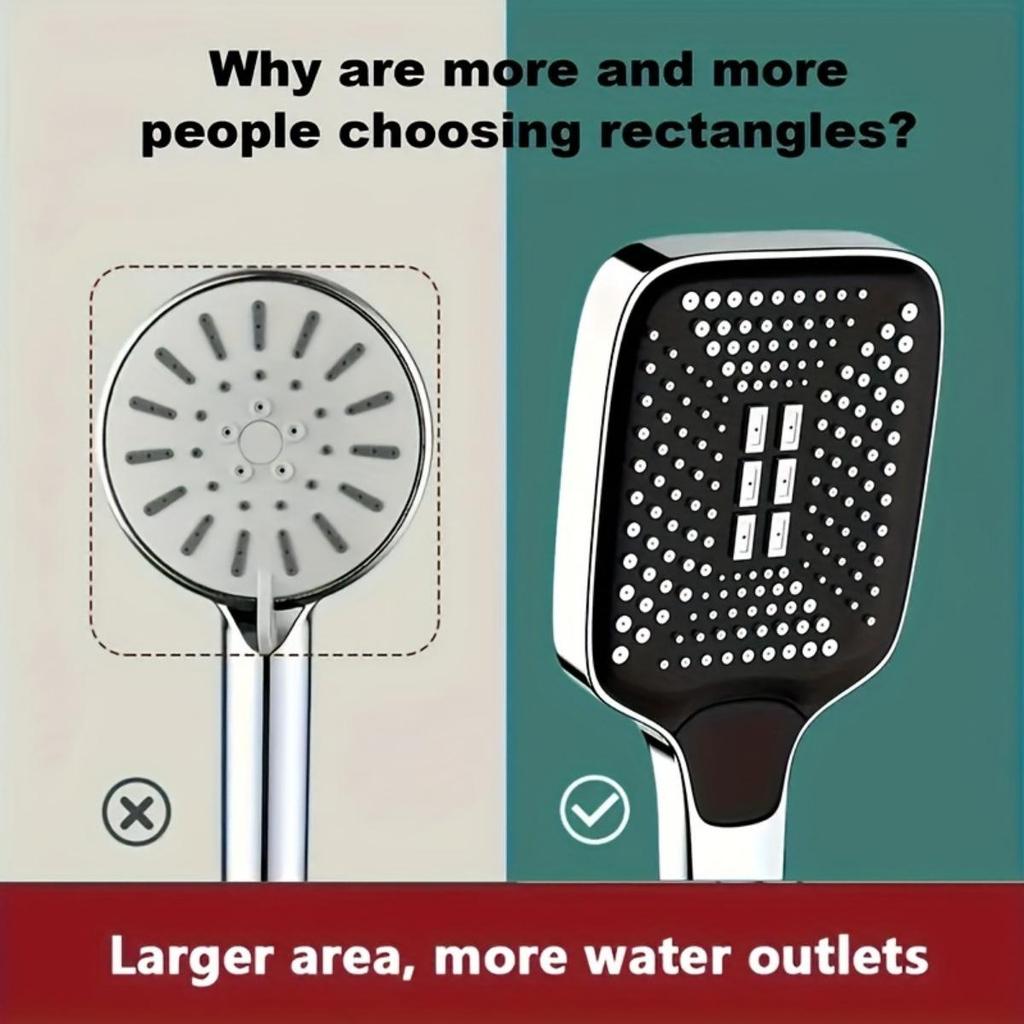 Square Button Shower Head: Super Pressurized Large Nozzle Rain Shower Handheld Showerhead Suitable for Household Water Heaters