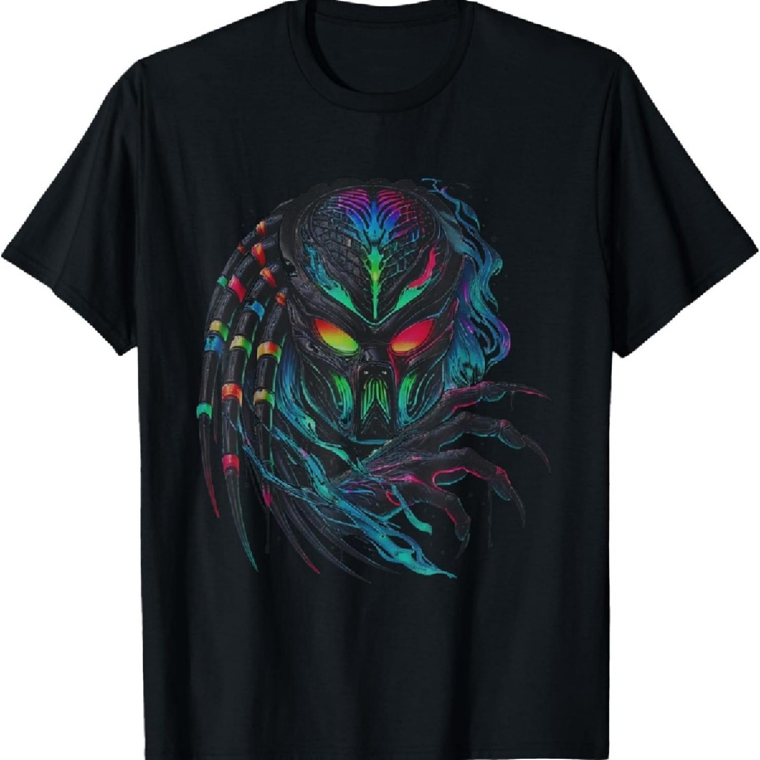 

Bhgytec Unisex-Adults Predator Colorful T-Shirt, Black, Small, Short Sleeve, V-Neck, Modern, Graphic Pattern, Cotton Blend, Machine Wash S