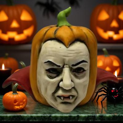 Rzeźba Twarzy Dyni Straszna Twarz Ducha Żywica Figurka Dyni Dekoracja Stołu na Halloween do Wewnątrz na Zewnątrz Patio Wystrój Domu