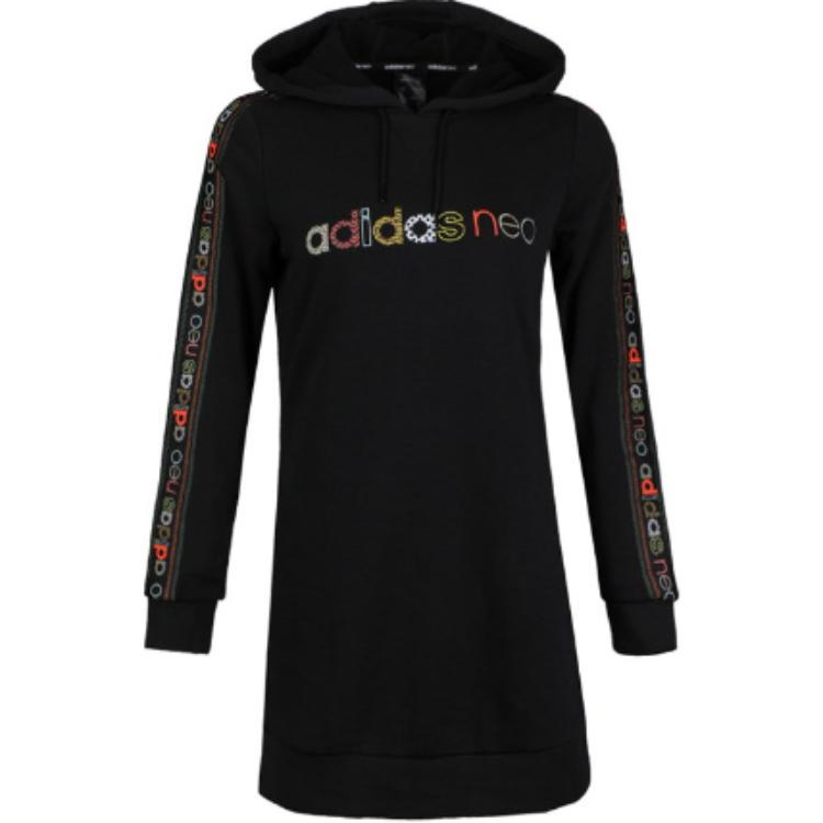 

Adidas Neo W Farm Hoodie Letter Pullover Long Sleeve Dress Women dress Black FP7862 M