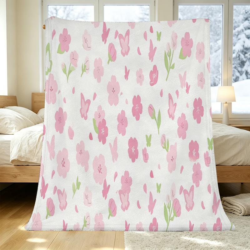 Thick Warm Floral Flannel Blanket – Soft Skin-Friendly, Cozy Home Decor, Guest Room Single Spare, Halloween & Christmas