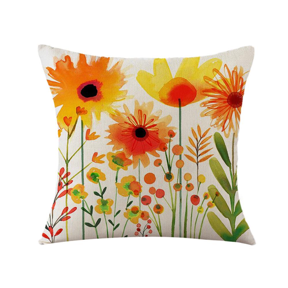 Pillow Linen Printed Pillow Cover Ins Plant Watercolor Printed Pillow Home Decoration Festival Fabric Cushion Bedside Backrest