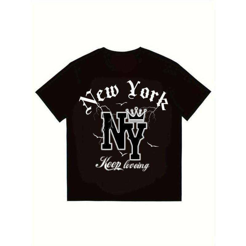 

Black T Shirt New York NY Crown Lightning Print Keep Loving Graphic Tee Men Casual Streetwear Fashion Top XXXXL чёрный