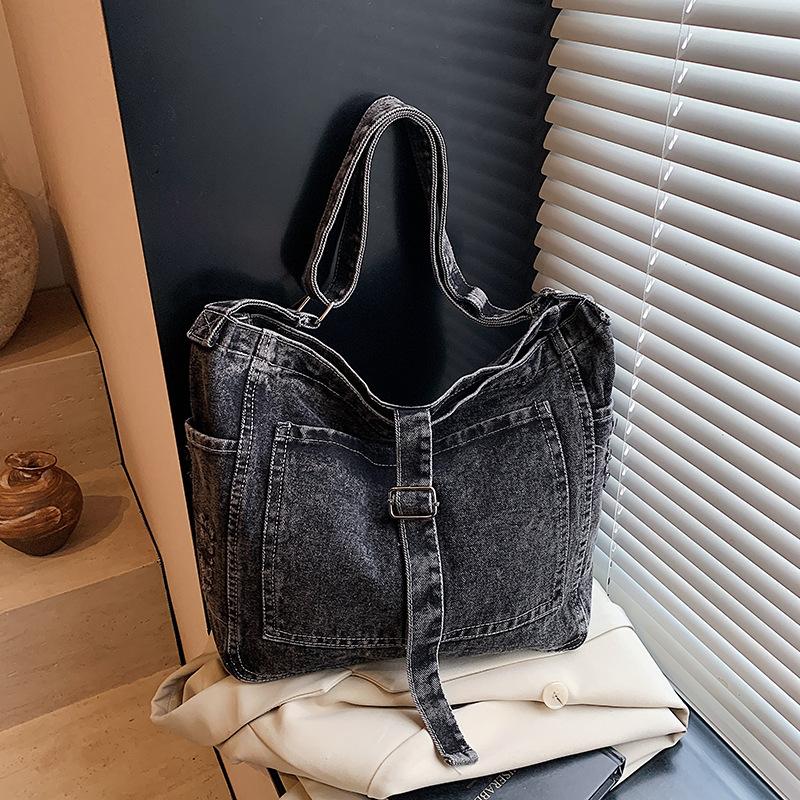 Casual Denim Tote Bag Women's 2025 New Trendy Fashion Versatile Large Capacity Shoulder Bag Retro Messenger Bag