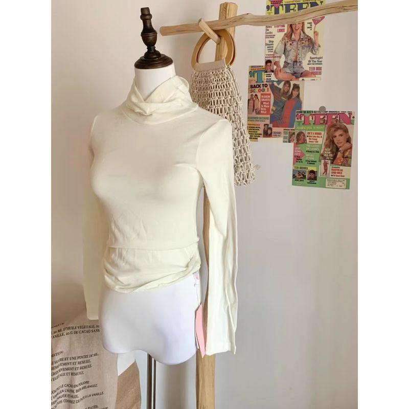 

Тонкая Слегка Прозрачная ~ Базовая Молочно-Белая Водолазка с Воротником-Стойкой и Длинными Рукавами, Футболка для Нижнего Белья, Блузка C704 Milk White One size