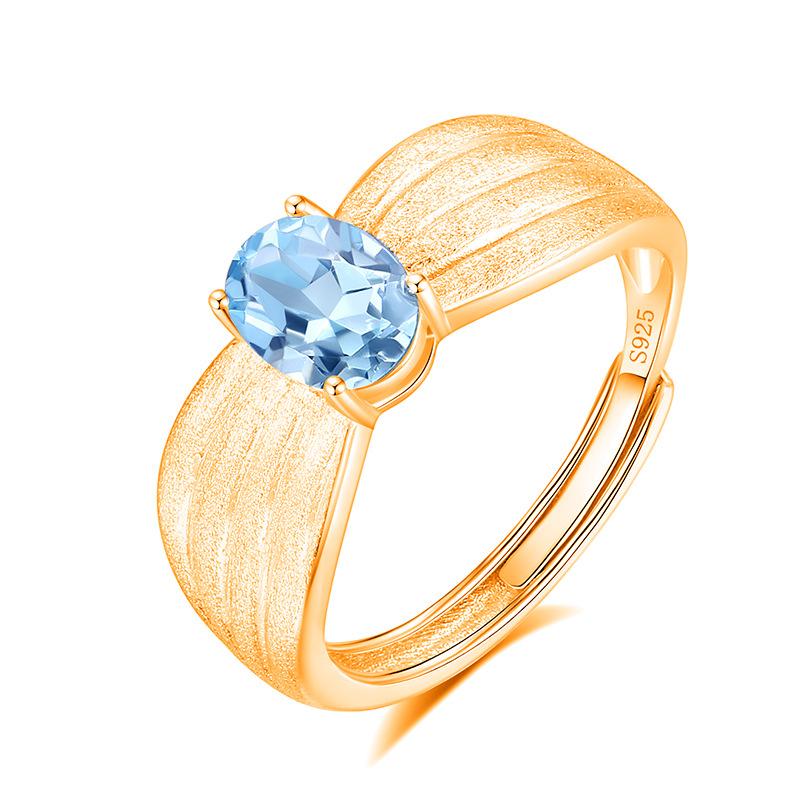 High-end Inlaid Natural Crystal Stone Jewelry Women's French Wire Drawing Process S925 Sterling Silver Niche Light Luxury Ring Women