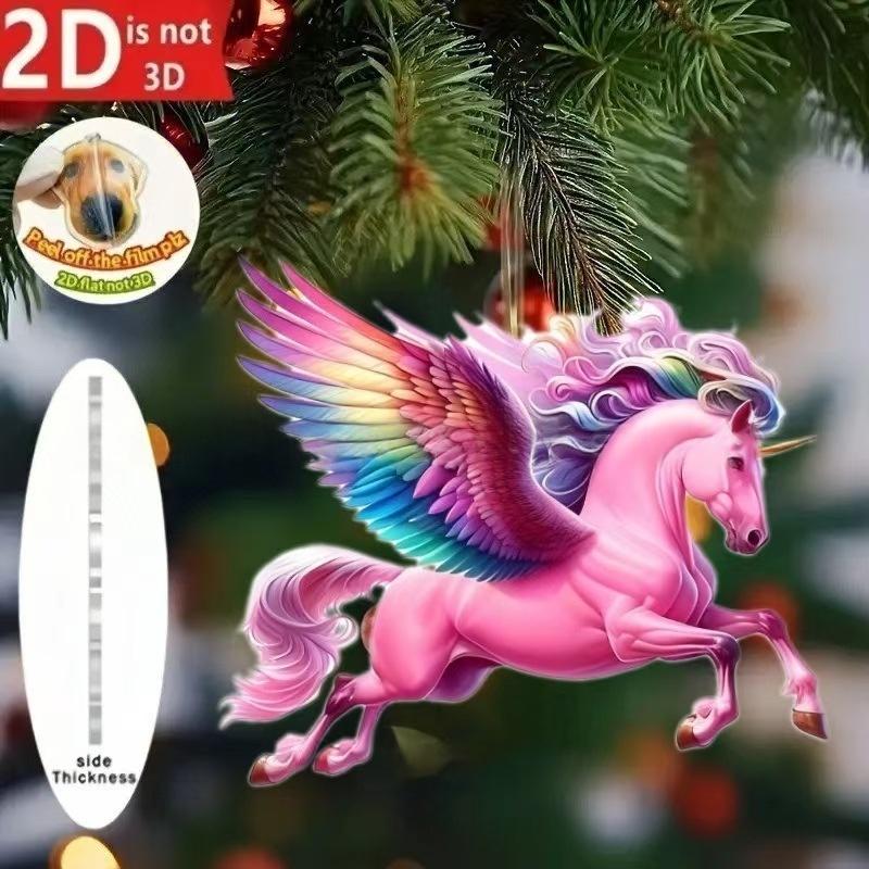 2D Acrylic Horse Charm Car Rearview Mirror Pendant Christmas Tree Hanging Home Decoration New Year Party Ornament Gift
