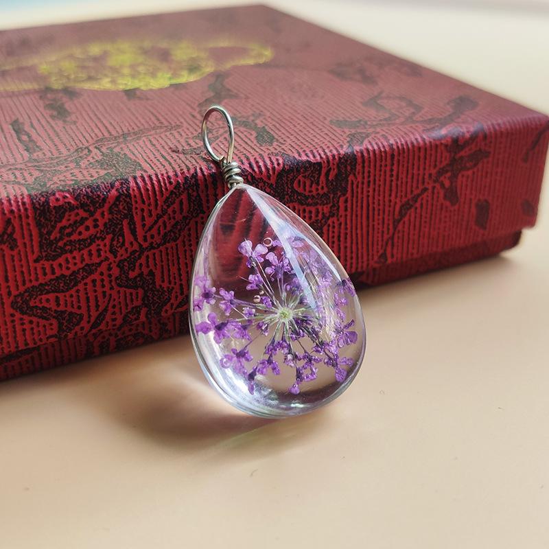 "European and American Bestseller: Dried Flower Pendant with Crystal, Tree of Life Water Drop Necklace."