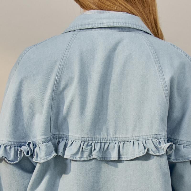 Maxza Ruffle Point Loose Fit Denim Shirt Zf03qb002nh