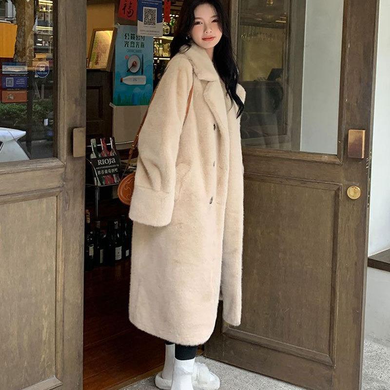 Autumn and winter thickened long suit collar imitation mink fleece fur coat fluffy environmentally friendly women's coat elegant