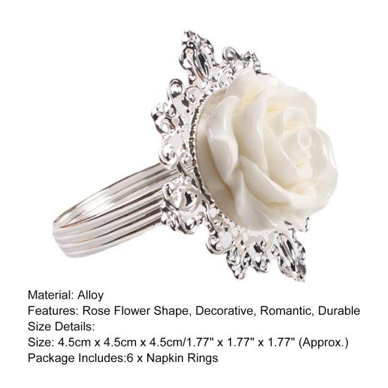 6Pcs Attractive Rose Napkin Fine Workmanship Buttons Beautifully Decorative White Bloom Flower Rose Serviette Towel