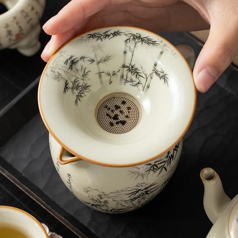 Ru Kiln Bamboo Three Feet Tea Filter Group Tea Leakage Net Household Ceramic High-end Exquisite Tea Ceremony Accessories