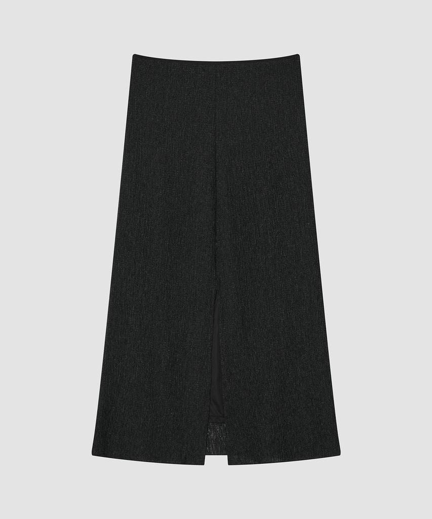 Deolil Wavy Linen Long Skirt_Black