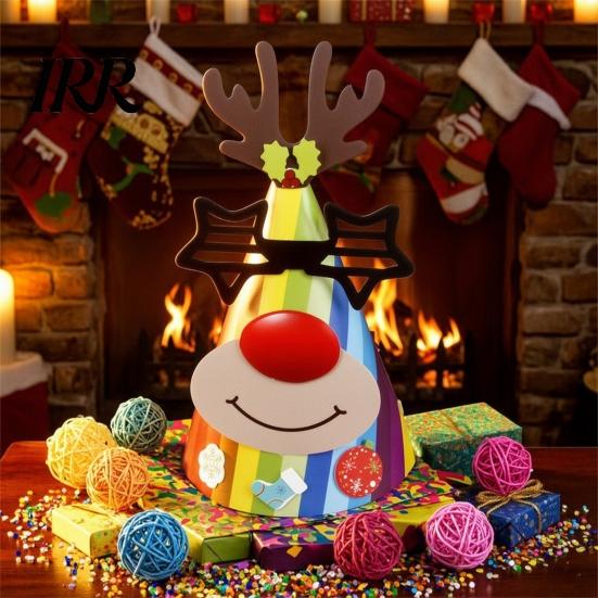 Snowman Party Hat Christmas for Kids Adults, Tree Reindeer Santa Detachable Sticker Paper Cone Birthday Supplies