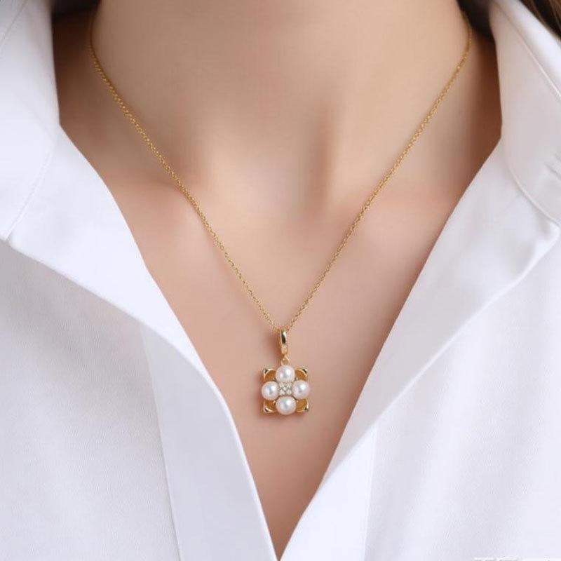 Hochelastische Süßwasserperlen-Anhänger-Halskette, 5-6 mm, mit S925 Silberkette