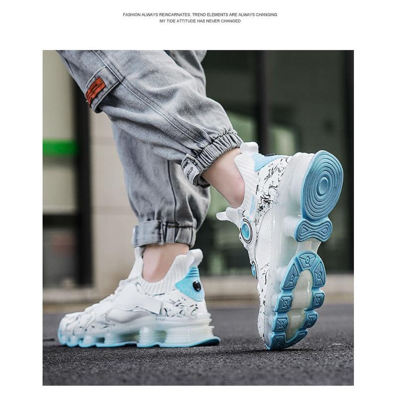 Men's Sock-top Blade Sole Sneakers Breathable Knit Non-slip Shock Absorbing Casual Sports Shoes