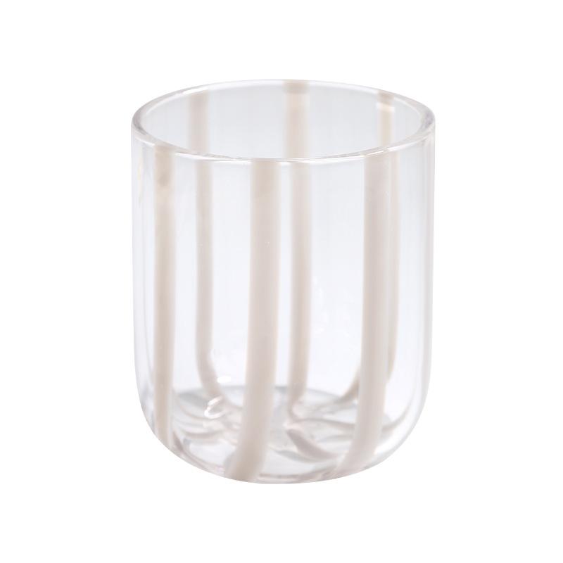 Colorful Glass Transparent Lines Threaded Cup with Rounded Mouth Coffee Milk Juice  Cup, Household Water Cup, Wine Glass