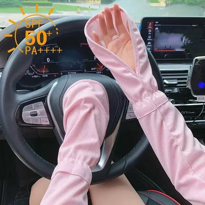 1Pair UPF50+ Sunscreen Sleeves Summer Loose Breathable Ice Silk UV Protection Gloves Arm Cover for Women Driving Cycling Hiking