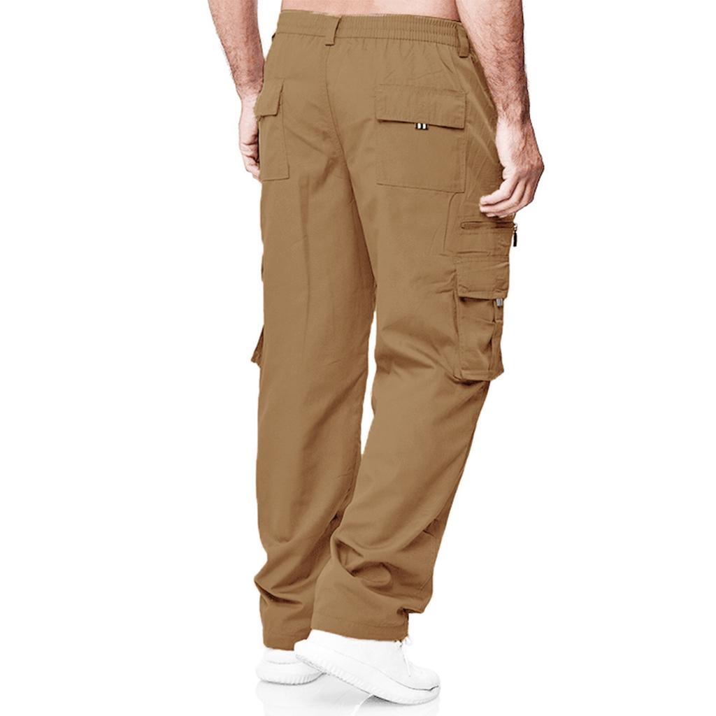 Men's Spring and Autumn Solid Straight Legged Cargo Pants Casual Multi-Pocket Long Pants Loose Fit Outdoor Fitness Trousers