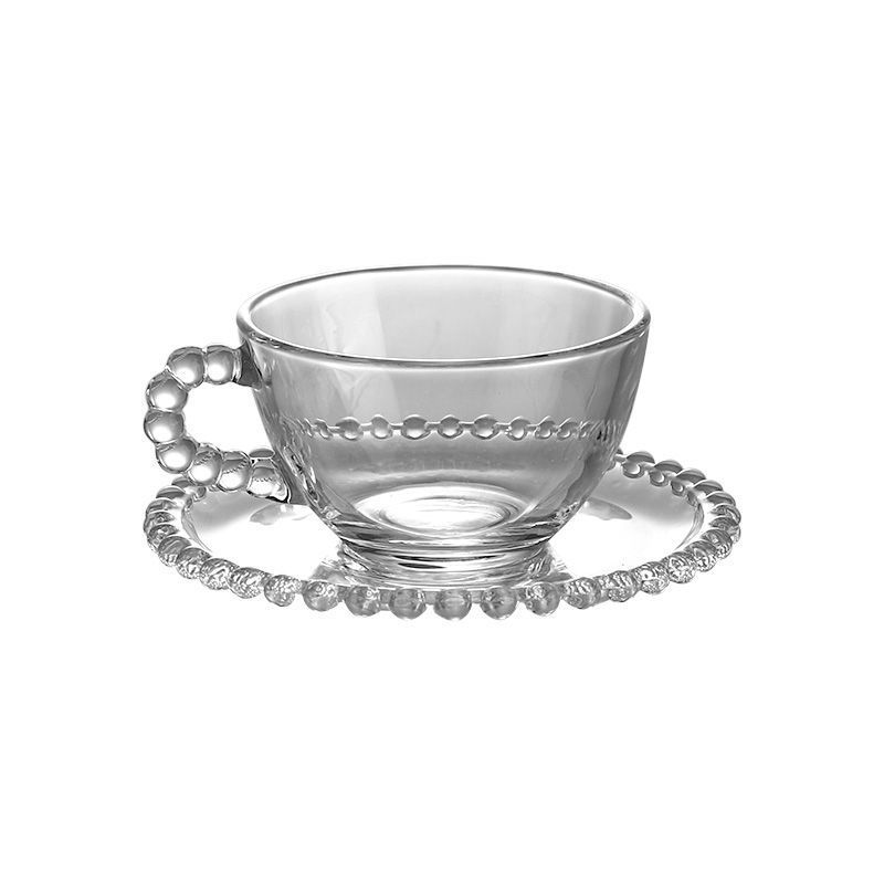 220ML Beaded Glass Beaded Dish Milk Coffee Cup Set Afternoon Tea Cup Transparent Concentrated Coffee Cup Coffee Table Decoration