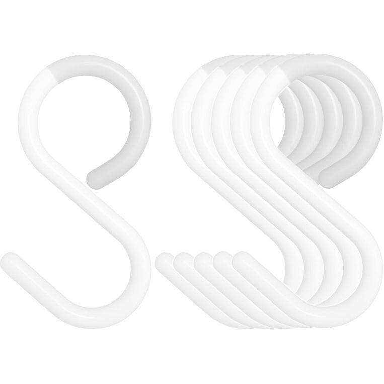 6-Pack Secure & Quiet Plastic S Hooks, Flexible Neck for Easy Twist & Lock, Completely Rust-Free, Holds up to 10 lbs, White, Large (3.5 inch)