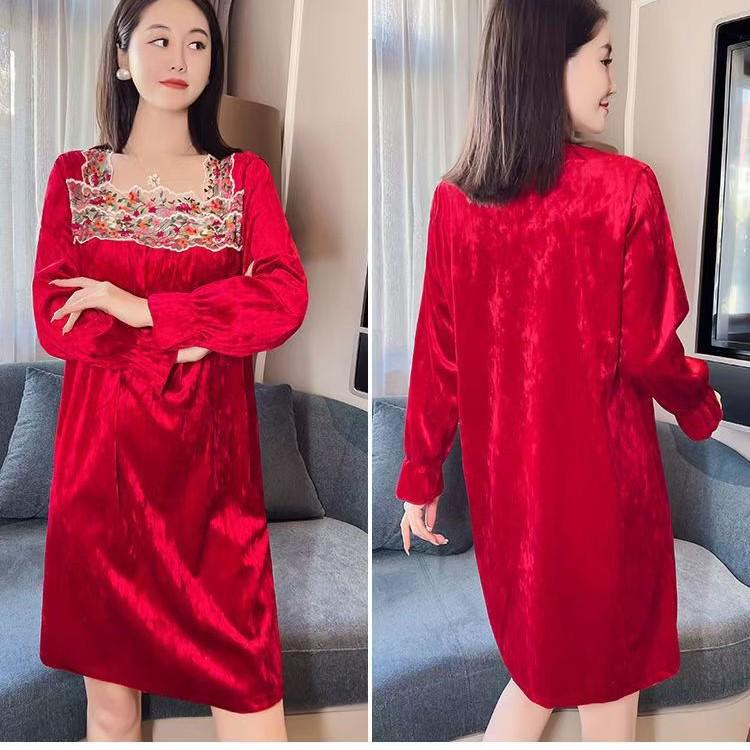 Nuisette de luxe en velours rouge pour femme - Vêtement d'intérieur élégant d'automne/hiver
