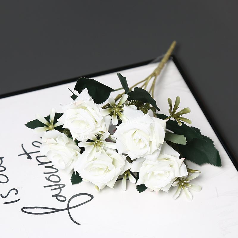 5-Head Artificial Silk Rose Arrangement for Home Decoration