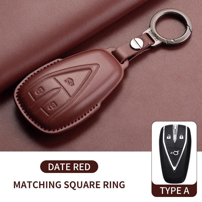 Leather Car Key Case Cover Holder Keychain Shell for Changan CS35 Plus CS55 Plus CS75 Plus Eado UNI T UNI K Oushang X5 X7 EV