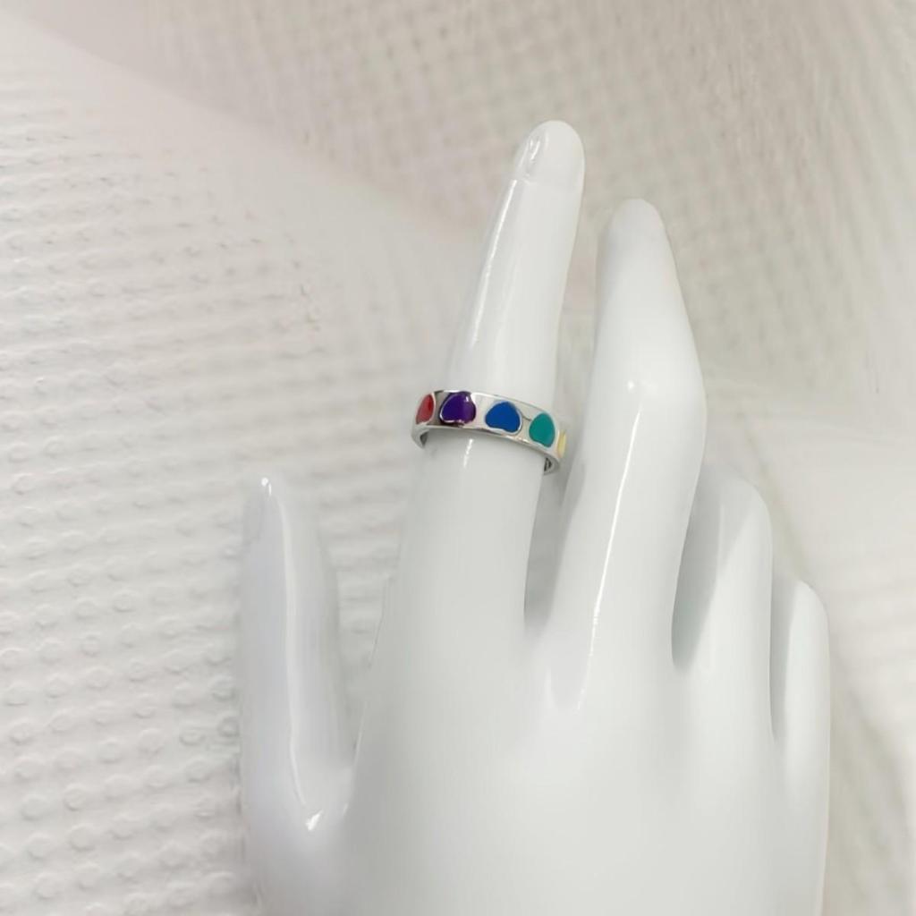 Korean Style Colorful Heart Ring for Women - Niche Sweet Cool Retro, Light Luxury Index Finger Band