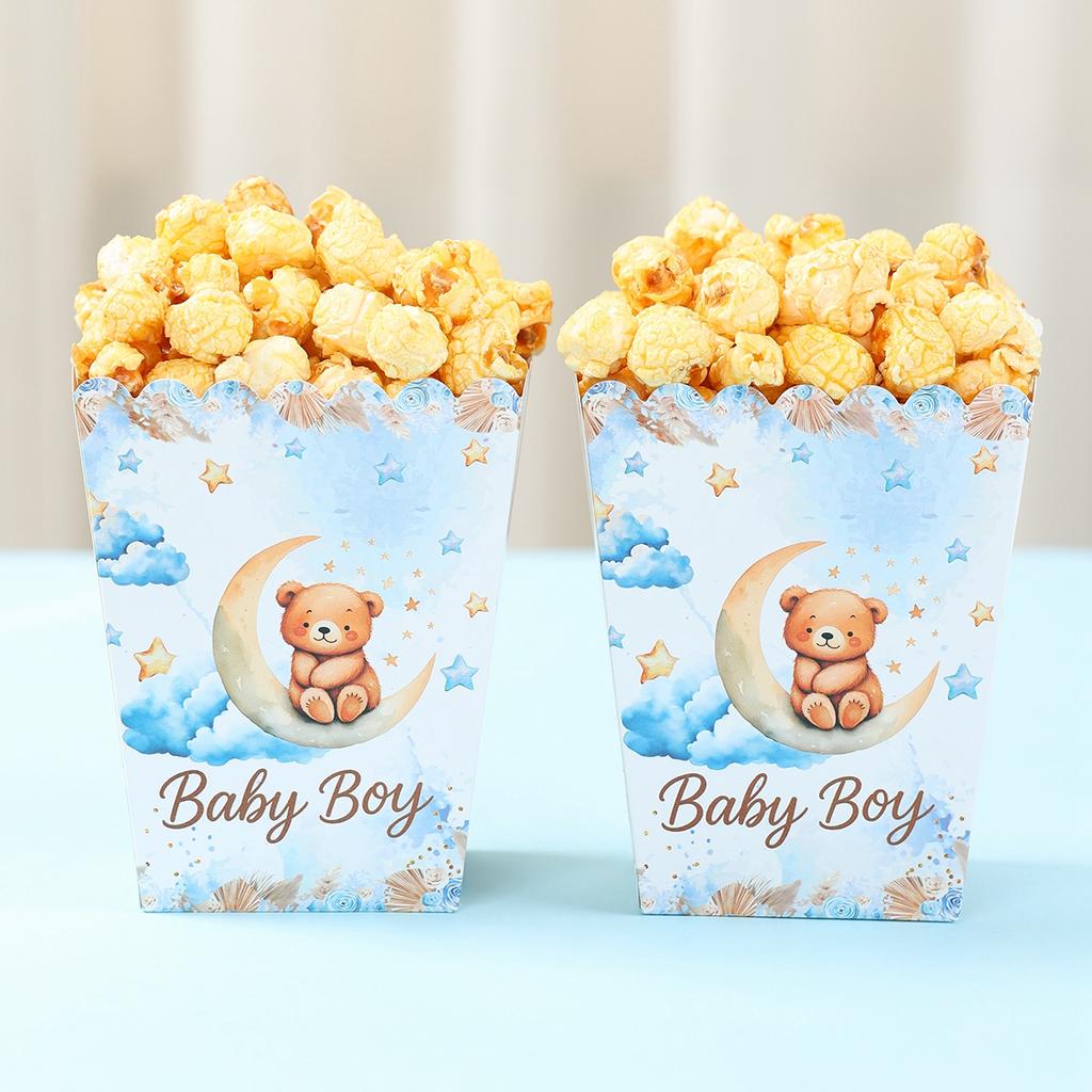 10 Stück Blaue Bären Popcornbox Glückliche 1. Geburtstagsparty Dekoration Kindergeschenke Geschenk Snackbox Kleiner Bär Thema Babyparty Zubehör