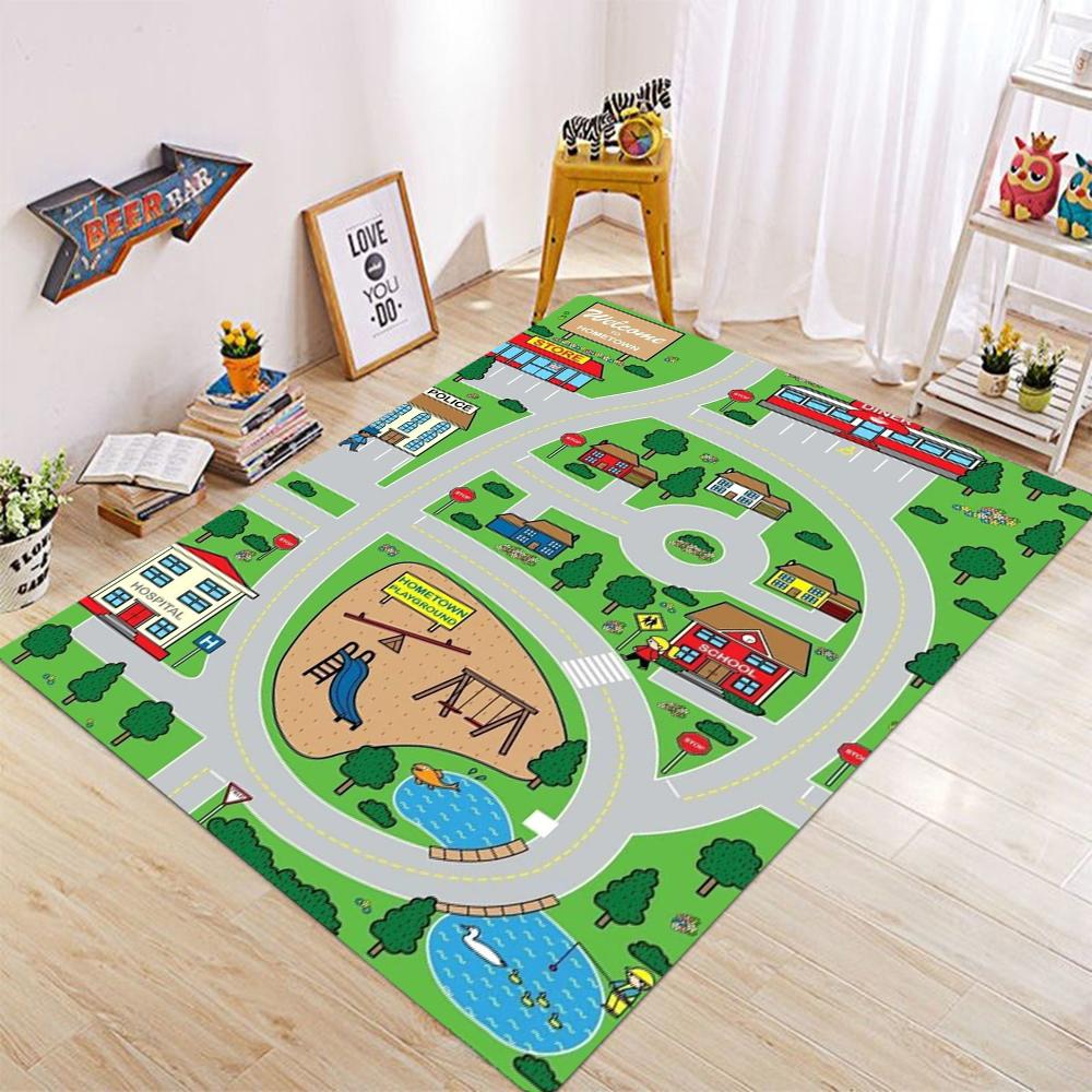 Children’s Educational City Life Playmat Rug Road Traffic System Carpet for Bedroom Playroom Fun Learning Floor Mat Safe Kids