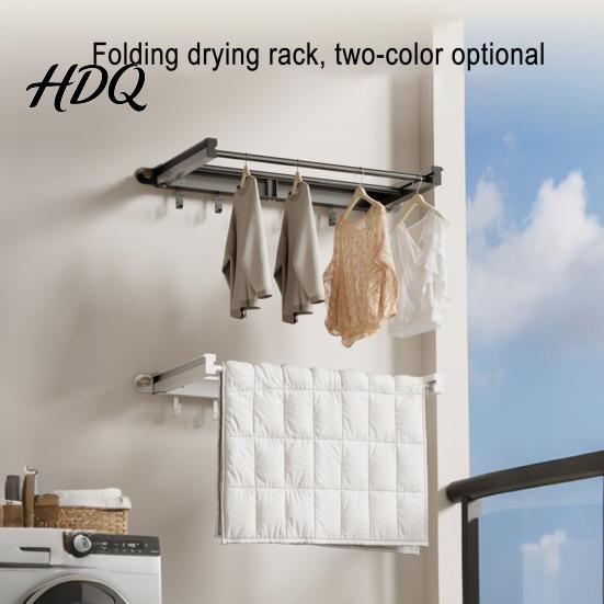 Pressure-resistant Clothes Rack Wall Hanger Foldable Drying Reinforced Material Mounted Laundry Clothing Double Pole