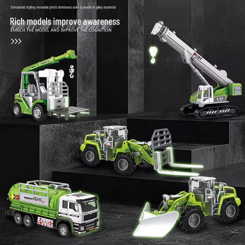 Children's Alloy Construction Vehicle Set: Excavator, Snowplow, Crane, Mixer Truck Simulation Toys