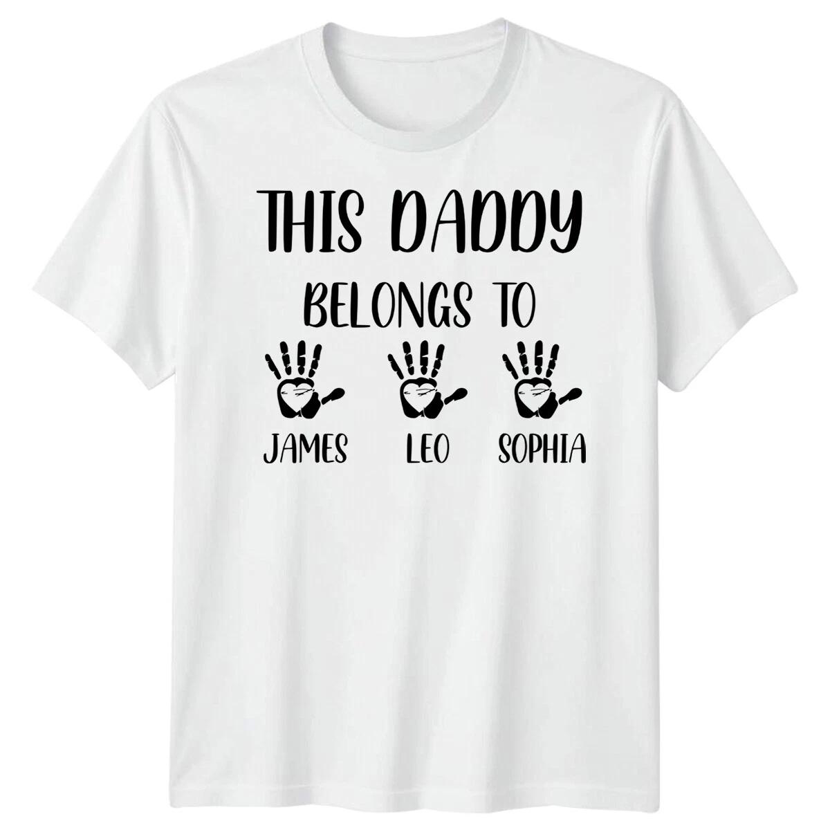 Personalised Mens Handprints This Daddy Belongs To Funny Fathers Day T-Shirt #FD XL