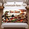 Dinosaur Theme Soft Blanket Personalized Custom Name Text Print Warm Blanket Home Sofa Bedroom Decor