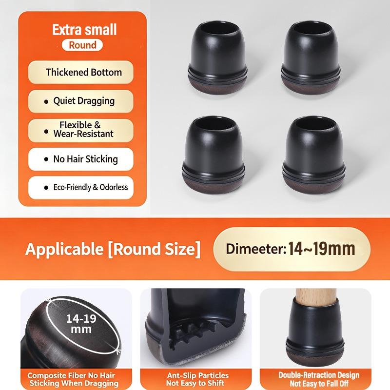 Silent Black Round Chair Leg Protectors Foot Cover Diagonal with Thick Wrap Felt Pad Silicone Furniture Table Feet Protect Floor