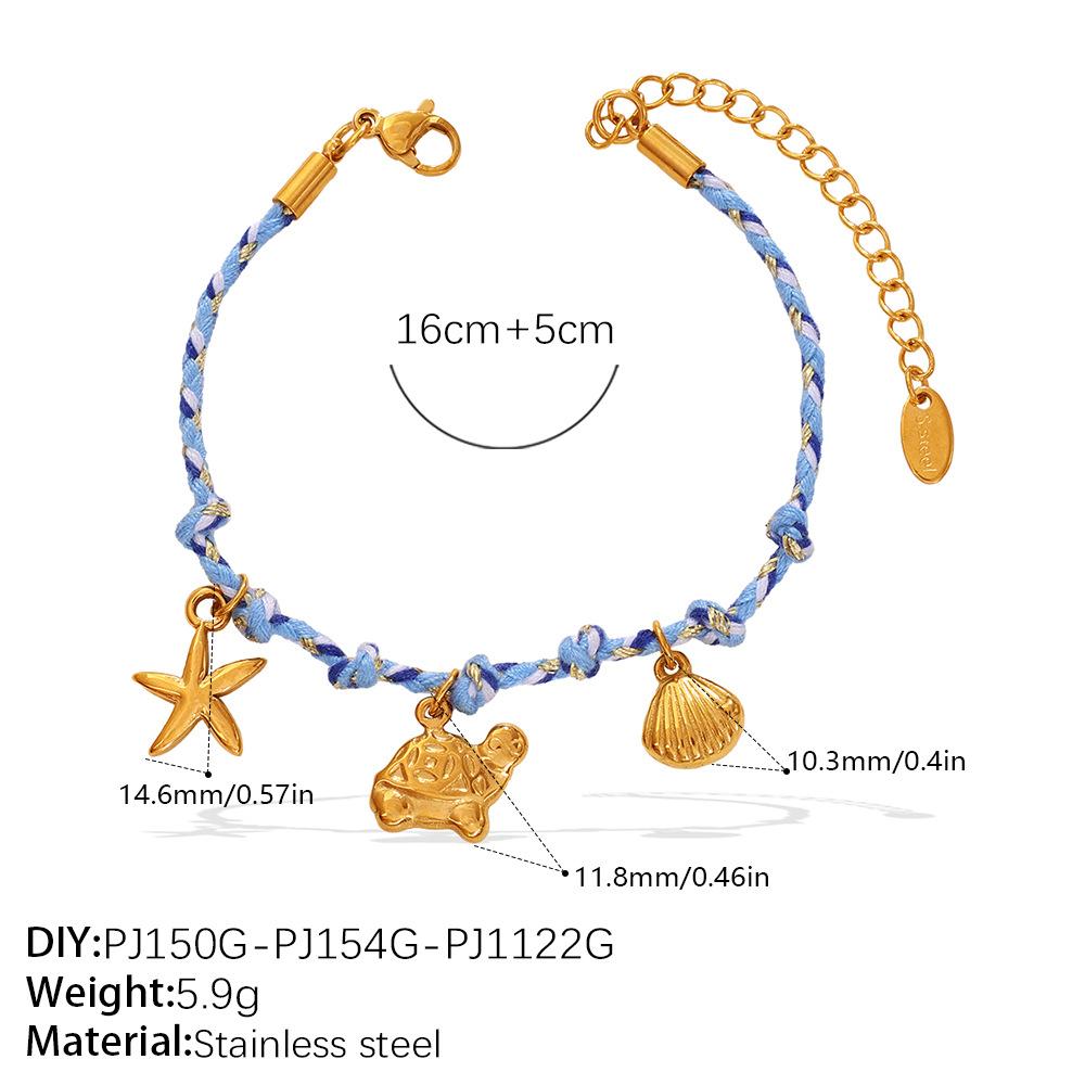 Blue rope woven ocean pendant niche starfish dolphin turtle multi-pendant necklace bracelet set