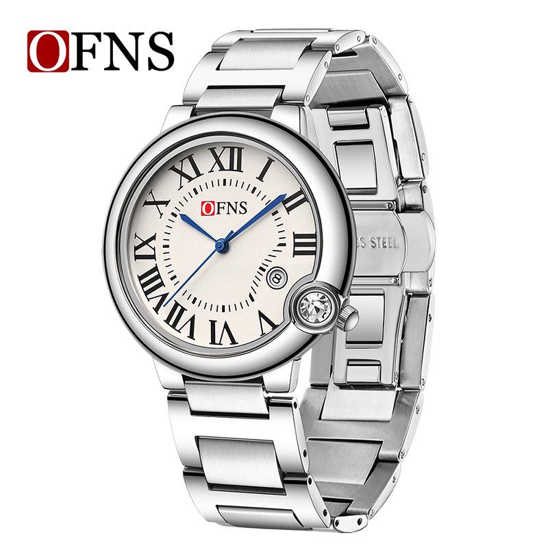 OFNS Retro Quartz Waterproof Unisex Watch with Roman Numerals and Steel Band